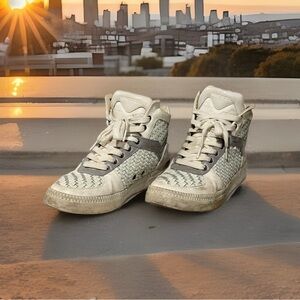 Diesel LE S-Spaark Mid White Gray Woven Leather Sneakers Mens Size 9